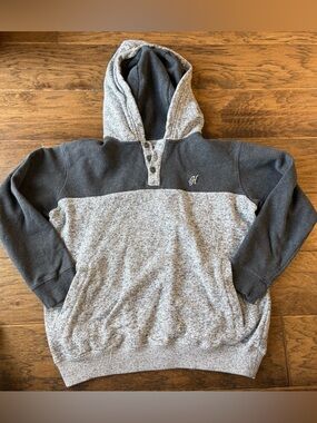 Hooey Two-Tone Gray Hooded Henley Sweatshirt